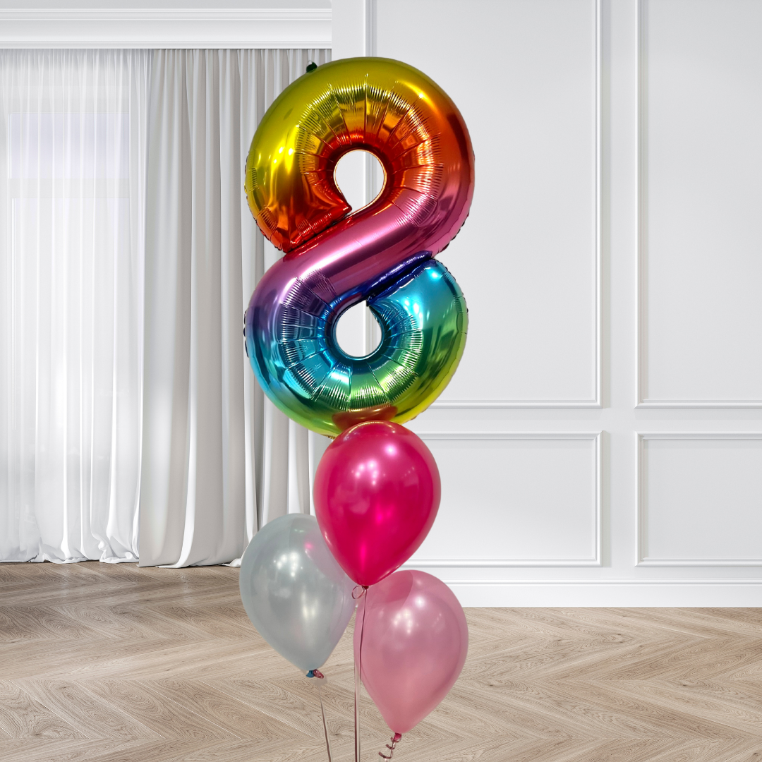 Large Number Balloon and 3 latex balloons