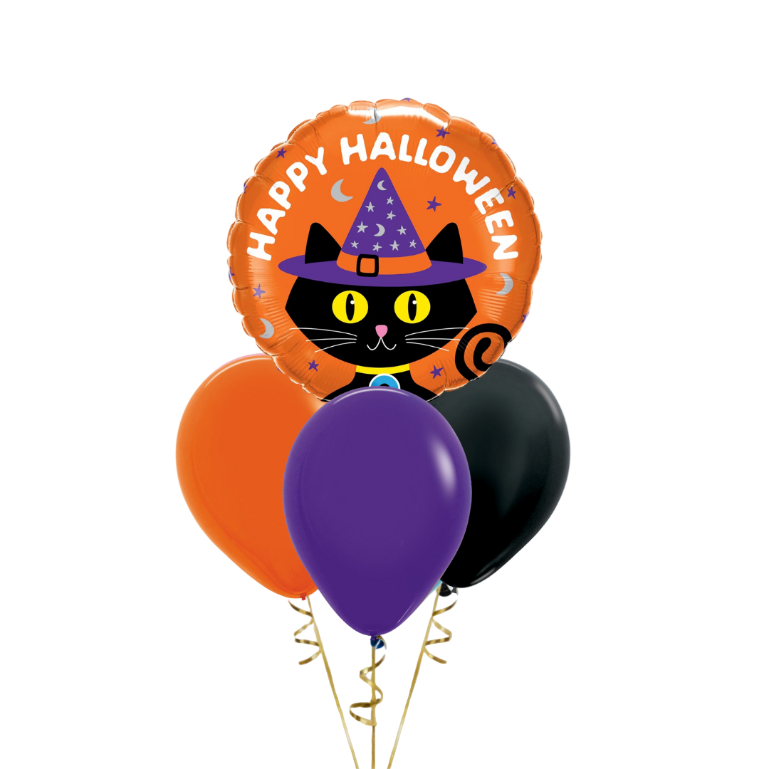 Halloween Black Cat & Hat Balloon with 3 latex bouquet in Bondi, Sydney