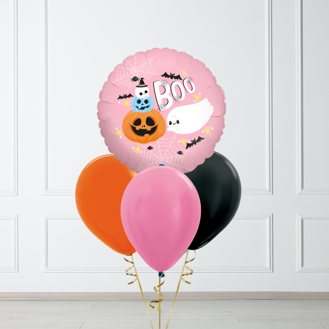 Boo and Chubby Ghost Balloon with 3 Latex Bouquet in Bondi, Sydney
