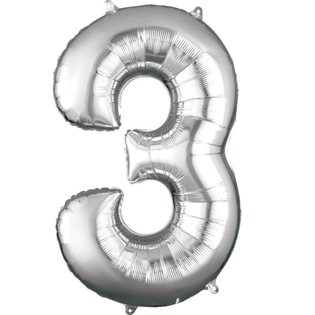 Large Number Balloon - Silver (0-9) for parties in Bondi and Sydney - display view