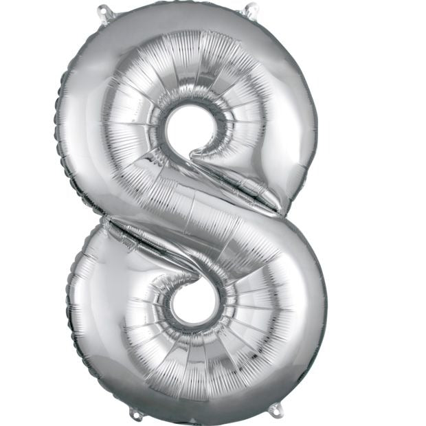 Large Number Balloon - Silver (0-9) for parties in Bondi and Sydney - close-up