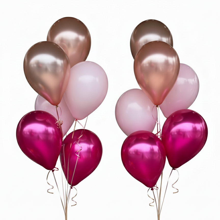 3 shades of pink - 12 x 28cm latex balloons