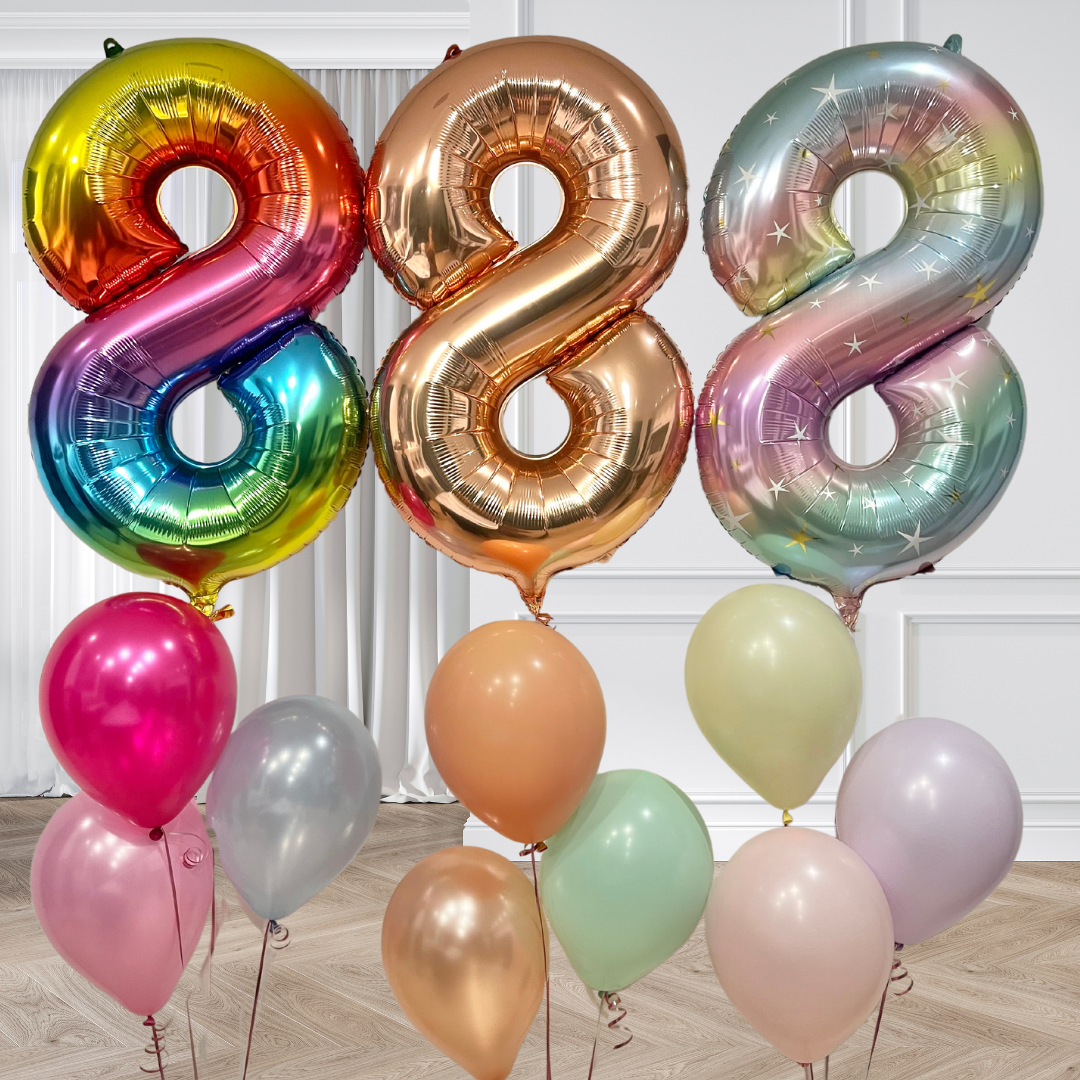 Large Number Balloon and 3 latex balloons