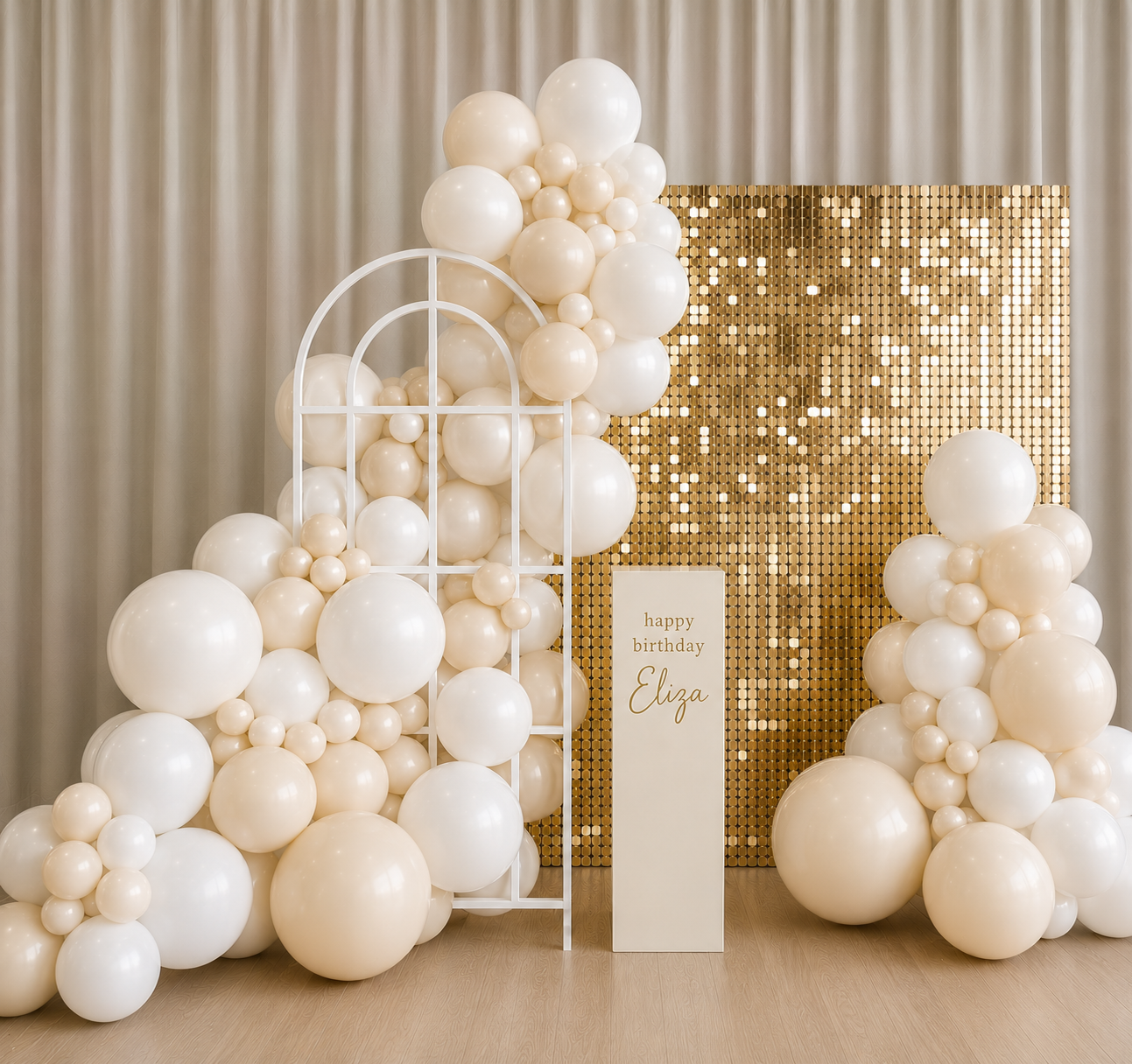 Premium Party Styling Package - Full Backdrop Setup with Balloons & Shimmer Wall
