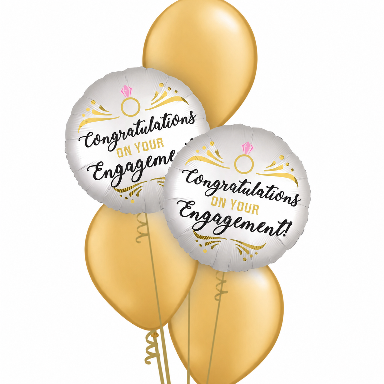 2 foil Happy Engagement balloons and 3 latex