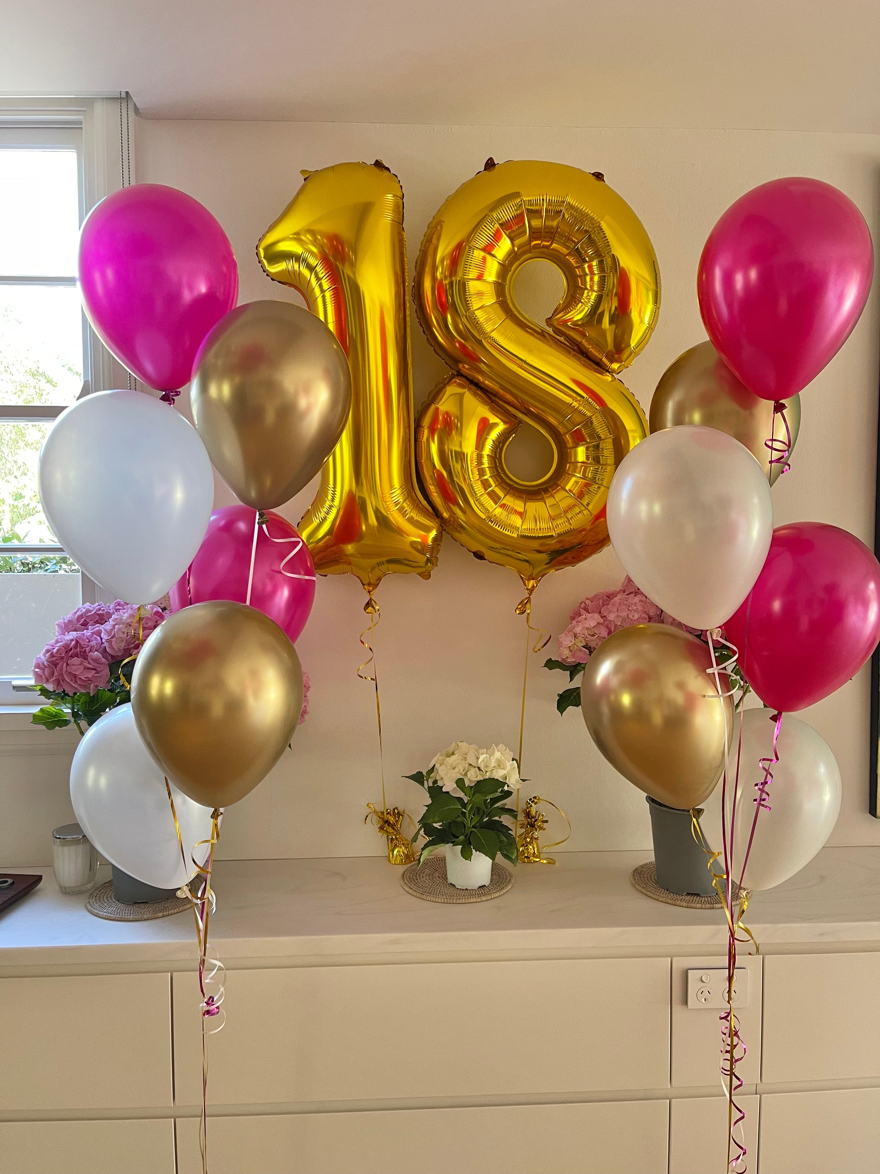 2 Large Number Balloon Bouquet and 10 metallic latex
