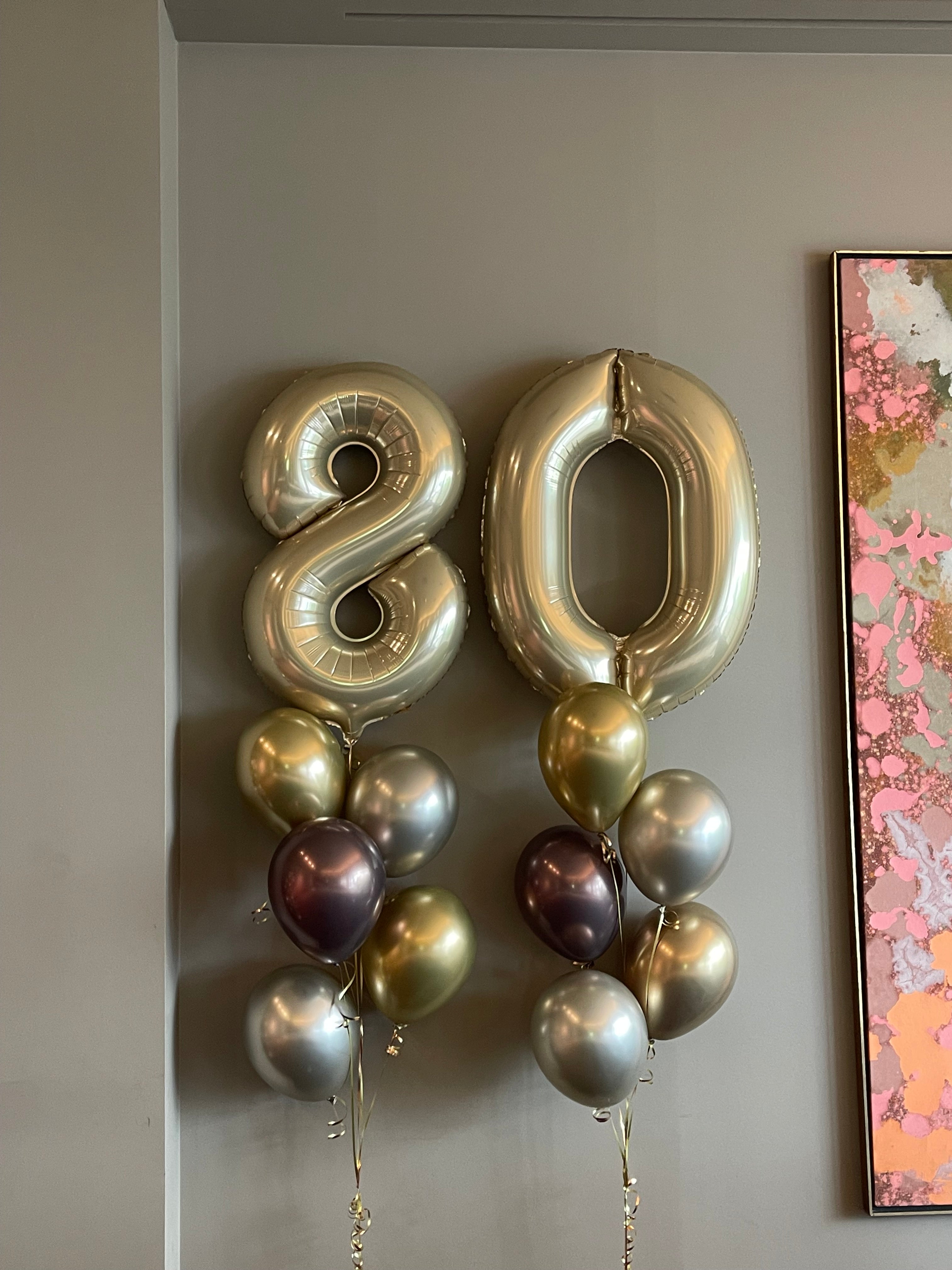 2 Large Number Balloon Bouquet and 10 metallic latex