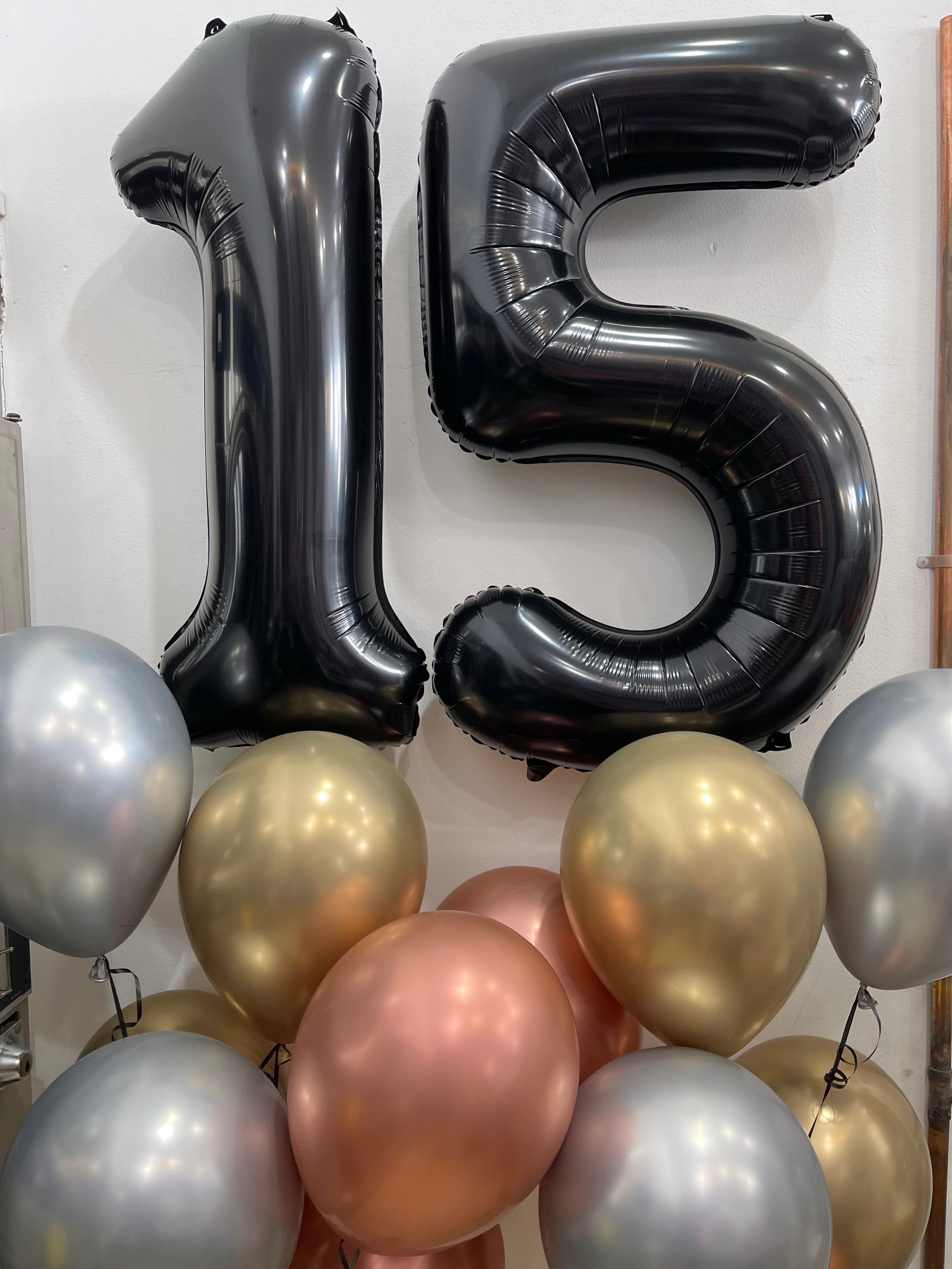 2 Large Number Balloon Bouquet and 10 metallic latex
