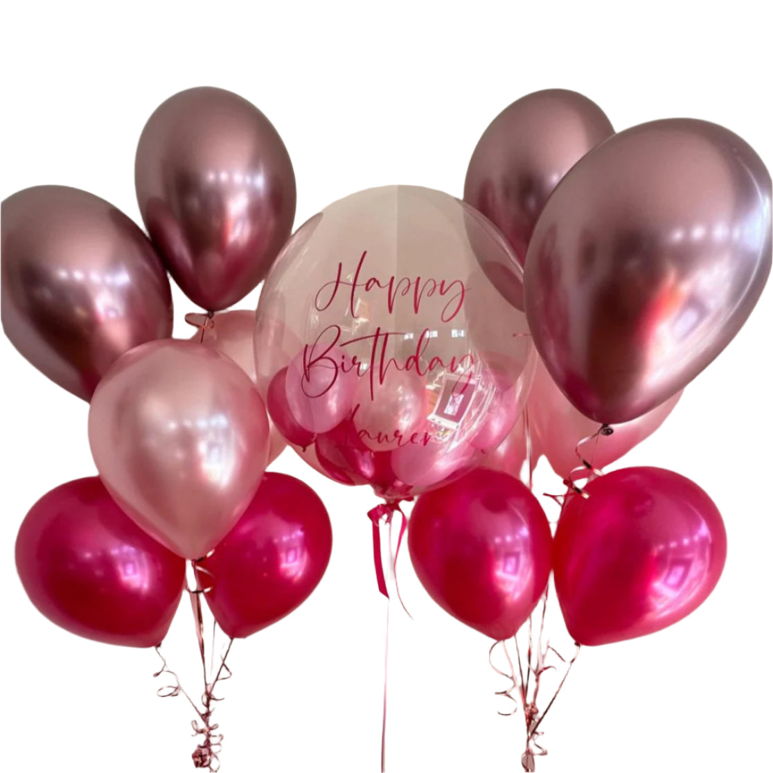 Personalised Bubble Balloon with 3 Shades of Pink Latex Bunch