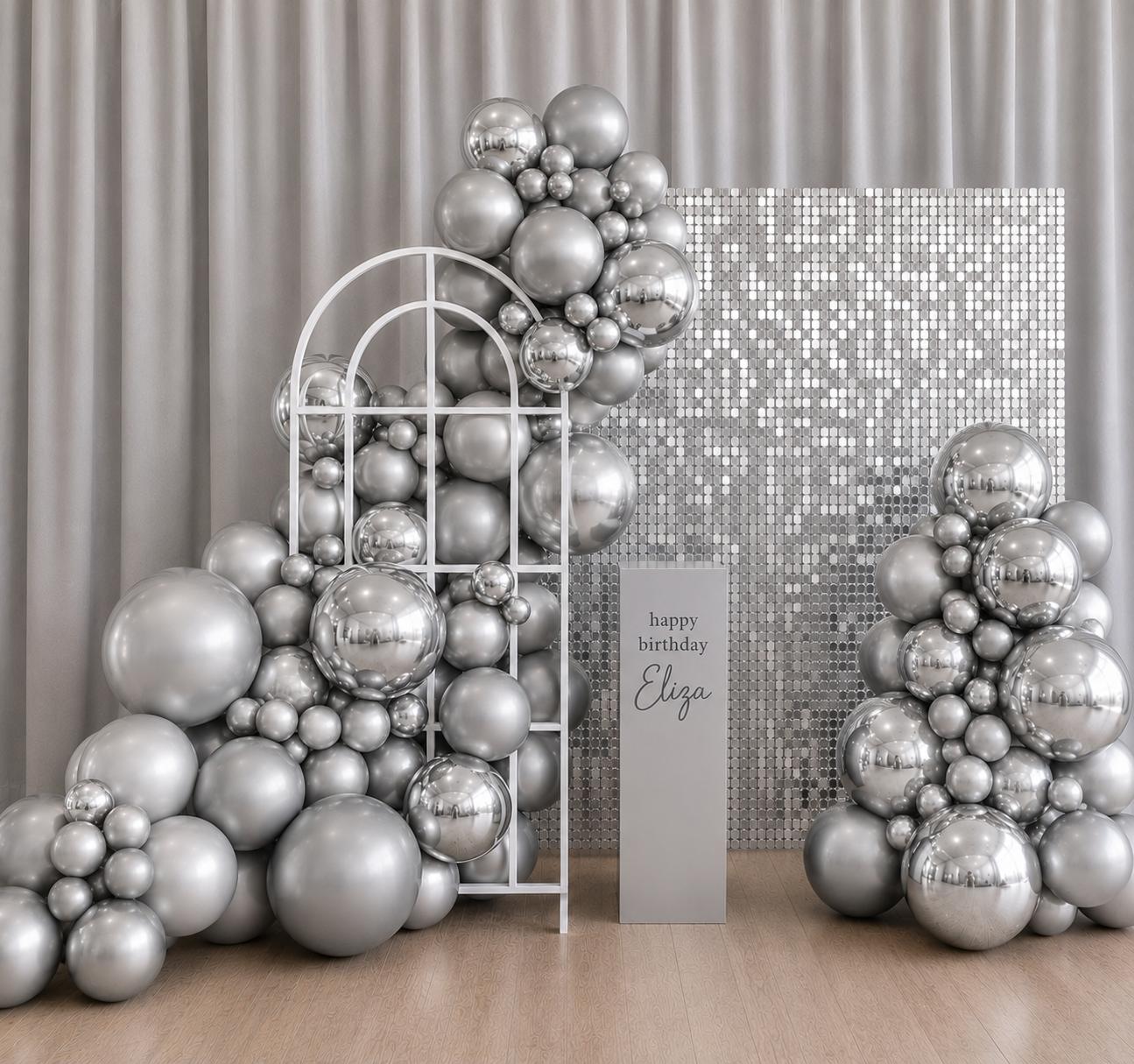 Premium Party Styling Package - Full Backdrop Setup with Balloons & Shimmer Wall