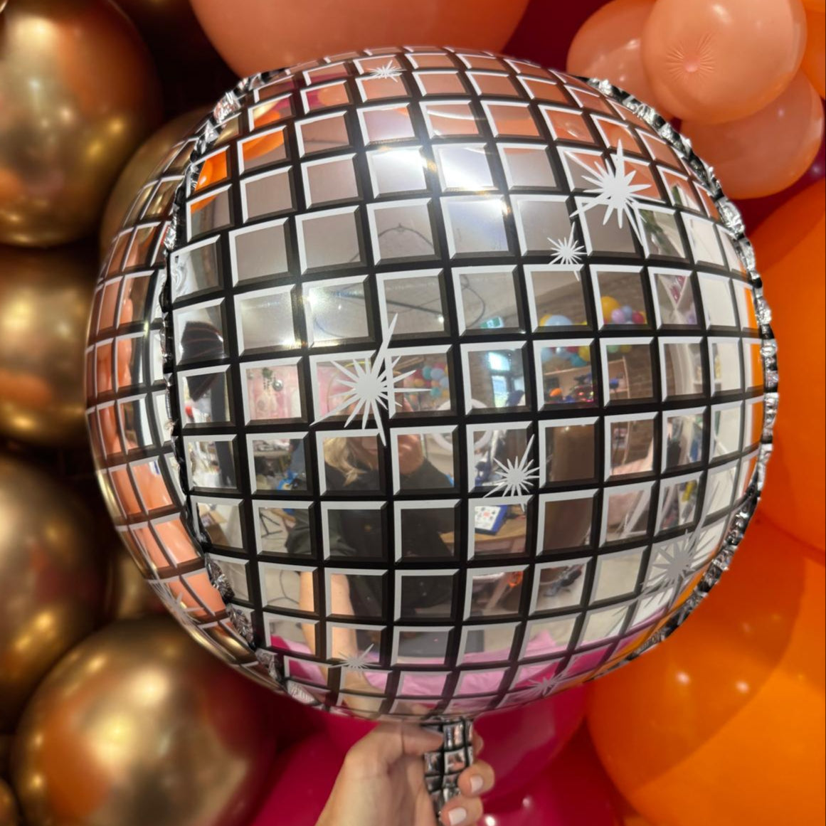 Holographic Disco Ball Balloon for parties in Bondi and Sydney - party styling detail