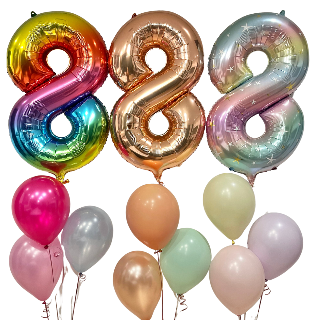 Large Number Balloon and 3 latex balloons