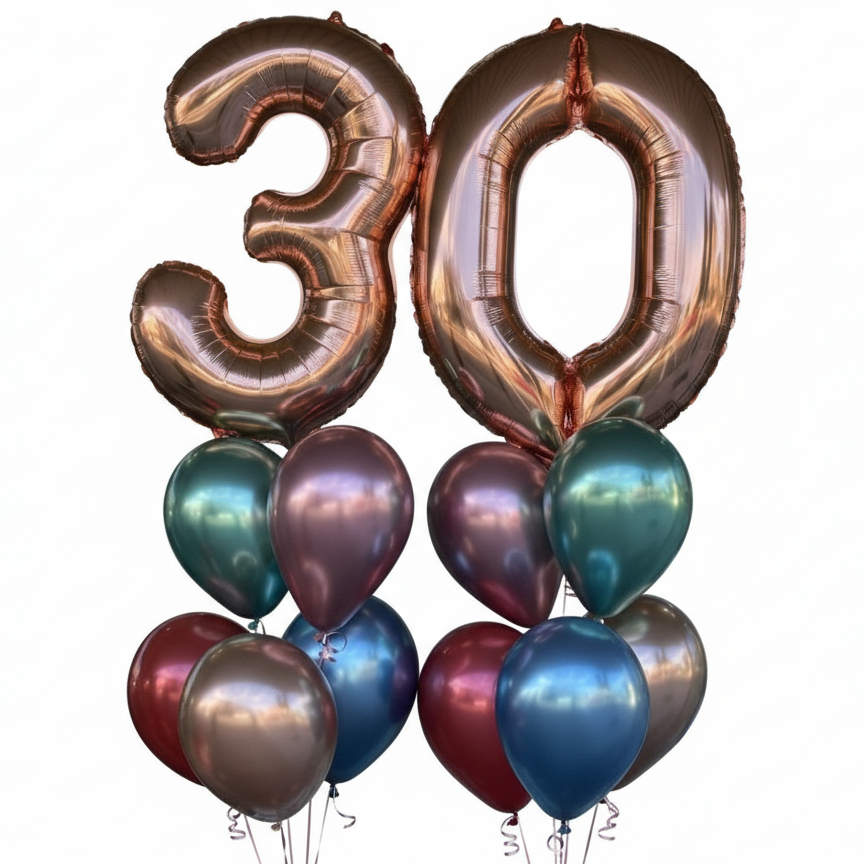 2 Numbers with 12 metallic/chrome latex 28cm balloons - metallic bouquet in Bondi, Sydney