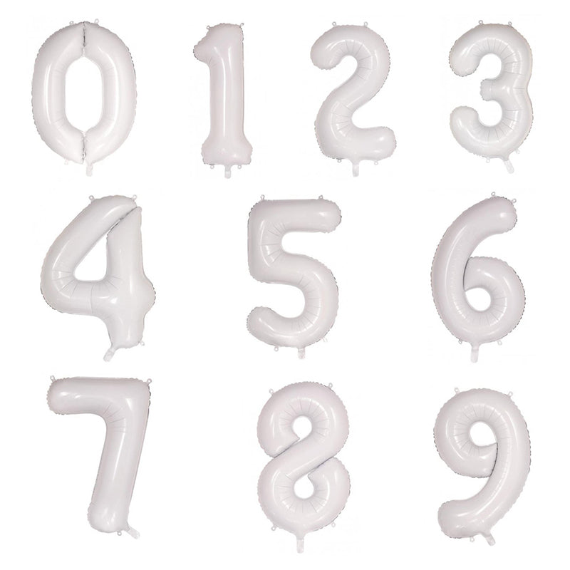 Large Number Balloon - White (0-9) for parties in Bondi and Sydney - front view