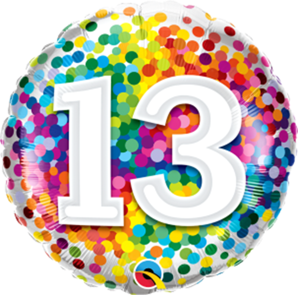 Number 13 - 45cm helium filled foil balloon - 13rainbowconfetticopy in Bondi, Sydney