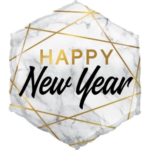 Happy New Year balloon and 6 latex balloons for parties in Bondi and Sydney - front view