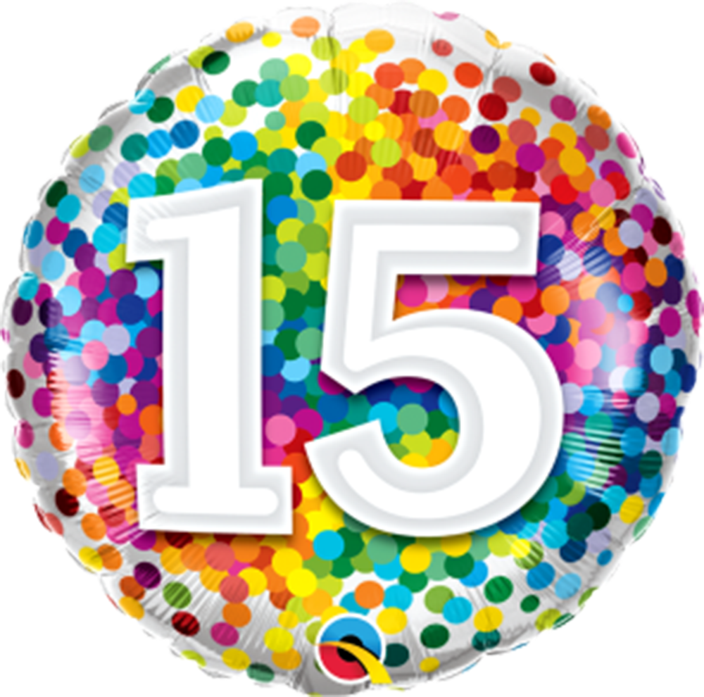 Number 15 - 45cm helium filled foil balloon - 15rainbowconfetticopy in Bondi, Sydney