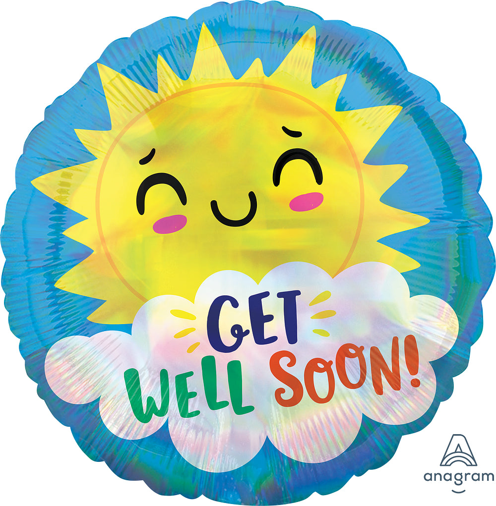 Iridescent Get Well Happy Sun balloons for parties in Bondi and Sydney
