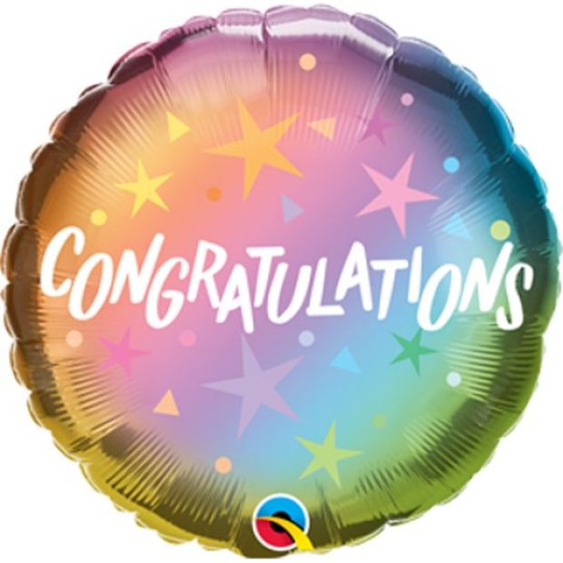 Congratulations - ombre with stars 45cm balloon - congratulationsombreandstars by Bondi Road Balloons