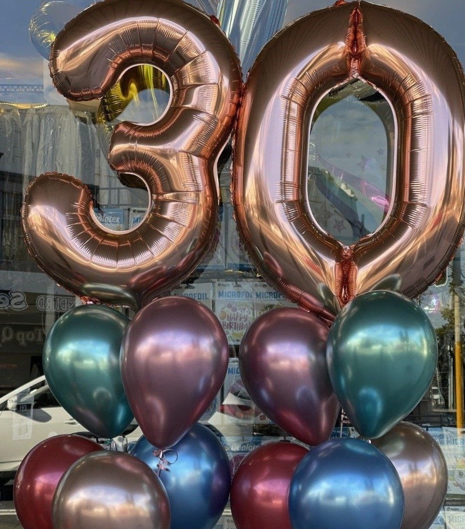 2 Numbers with 12 metallic/chrome latex 28cm balloons - 6c15 49fb aff2 in Bondi, Sydney